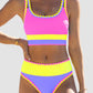 🏖️Vacation Sale 49% OFF💃Color Contrast Patchwork Nylon Sporty 3 Piece Bikini Sets