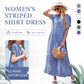 🔥LAST DAY SALE 49% OFF🔥Striped Lapel Functional Pockets Button Down Shirt Dress