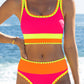 🏖️Vacation Sale 49% OFF💃Color Contrast Patchwork Nylon Sporty 3 Piece Bikini Sets