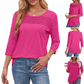 🔥🔥 2025 Women's 3/4 Length Sleeve Top Pleated Front T-Shirt