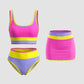 🏖️Vacation Sale 49% OFF💃Color Contrast Patchwork Nylon Sporty 3 Piece Bikini Sets