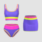 🏖️Vacation Sale 49% OFF💃Color Contrast Patchwork Nylon Sporty 3 Piece Bikini Sets