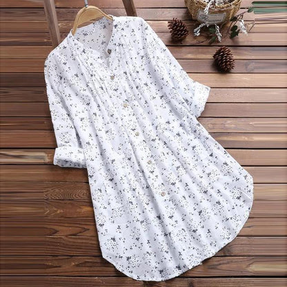 🌸Women's new cotton linen floral loose shirt dress