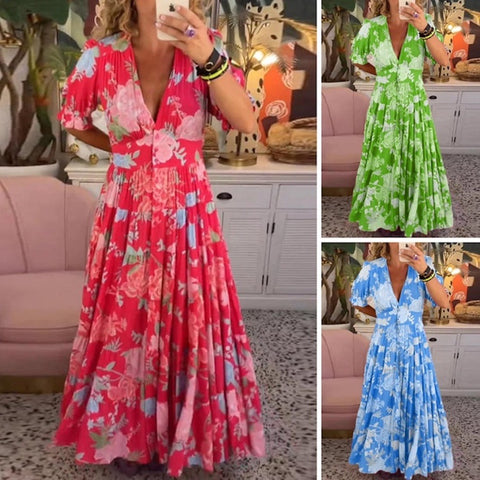 （🔥Spring sales🔥 Free Shipping) Cozy V-neck Floral Long Dress With Pockets