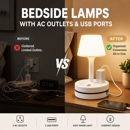 🎁🔥Last day sale 50% OFF🔥💡 Bedside Lamp with AC Outlets and USB Ports