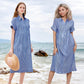 🔥LAST DAY SALE 49% OFF🔥Striped Lapel Functional Pockets Button Down Shirt Dress