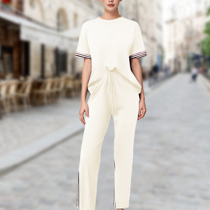 Limited Time Offer 50%🎀Limited! Striped T-shirt 👚 and wide-leg jogging bottoms 👖