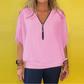 Women's Chiffon Zip-up Neck Casual Top