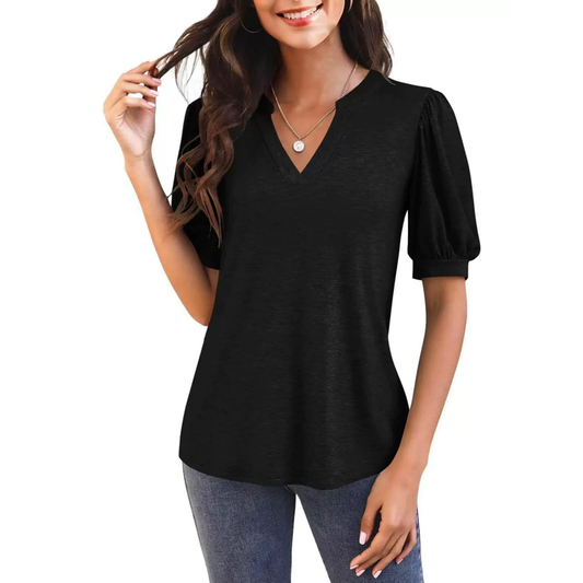 💥Last Day Special Sale 50% OFF👚Women's V-Neck Casual Puff Short Sleeve Top Elegant T-Shirt