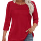 🔥🔥 2025 Women's 3/4 Length Sleeve Top Pleated Front T-Shirt