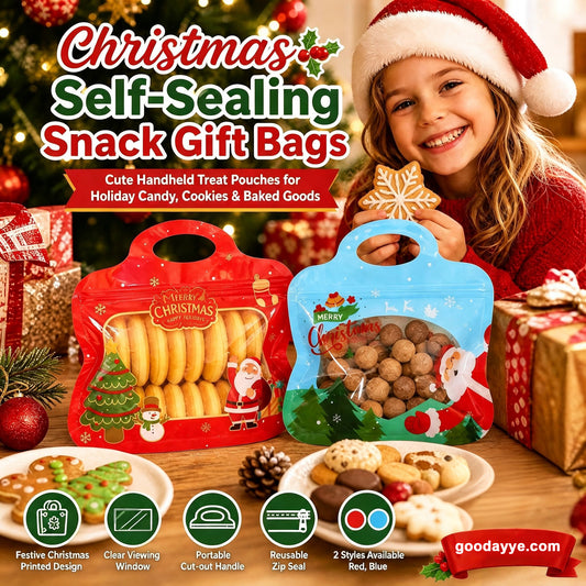 💖LAST DAY SALE 50% OFF!!🎁Easy Fill, Easy Seal🎄 Festive Self-Seal Treat Bags – Santa & Snowman Print | Resealable, Food-Safe & Perfect for Cookies, Chocolates & Little Gifts 🎅⛄