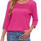 🔥🔥 2025 Women's 3/4 Length Sleeve Top Pleated Front T-Shirt