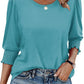 Women Dressy Casual 3/4 Length Sleeve Blouses with Smocked Cuffs