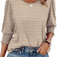 Women Dressy Casual 3/4 Length Sleeve Blouses with Smocked Cuffs