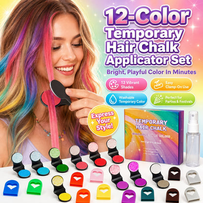 ✨ 50% OFF! 🌈 12-Colour Temporary Hair Chalk Applicator Set – Washable, Easy to Use & Perfect for Parties 💥