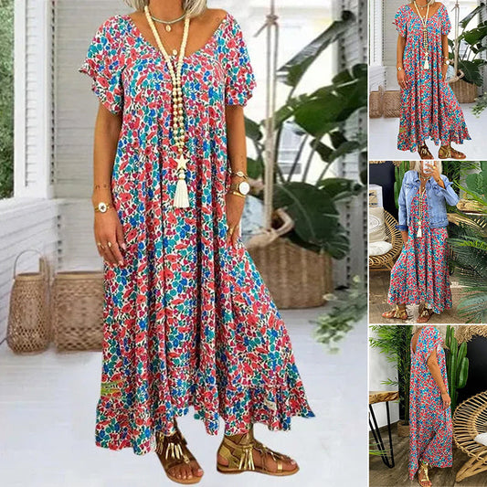 Loose Long Printed Bohemian Dress