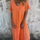 Women's Loose V-neck cotton linen dress