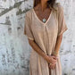 Women's Loose V-neck cotton linen dress