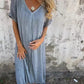 Women's Loose V-neck cotton linen dress