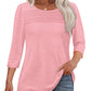 🔥🔥 2025 Women's 3/4 Length Sleeve Top Pleated Front T-Shirt