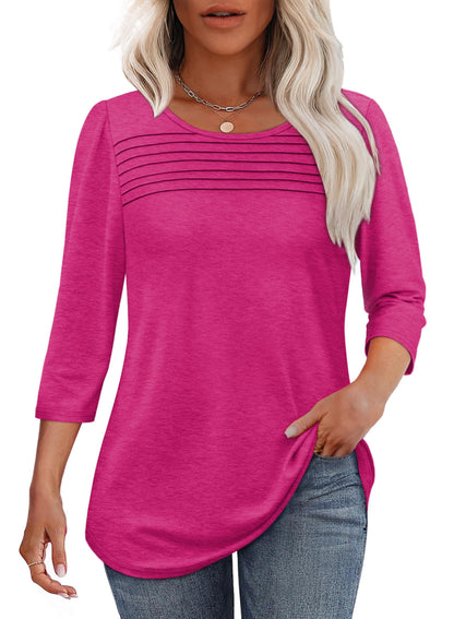 🔥🔥 2025 Women's 3/4 Length Sleeve Top Pleated Front T-Shirt