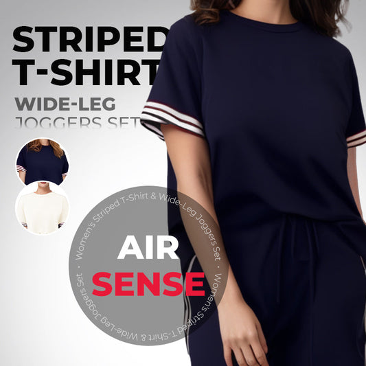 Limited Time Offer 50%🎀Limited! Striped T-shirt 👚 and wide-leg jogging bottoms 👖