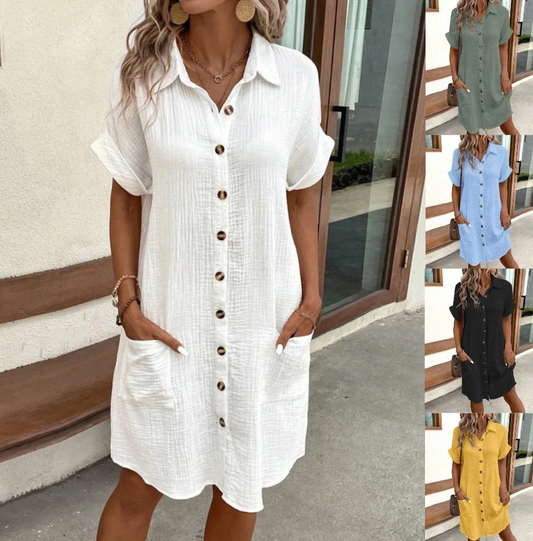 💥Limited Sale Only ￡13.99!!✨Short Sleeve Shirt Dress - Soft, Pocketed & Effortlessly Stylish💃