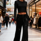 🎅LAST DAY SALE 50% OFF💖Women's Sequin Sparkle Wide Leg Pants with Elastic Waistband