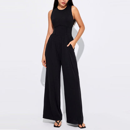 🔥best seller🔥Women’s Solid Sleeveless Wide Leg Jumpsuit