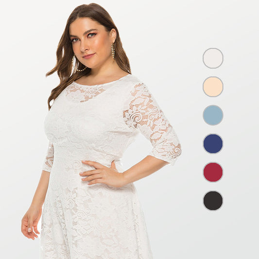 Plus Size Women's Lace Dress with 2 Side Pockets