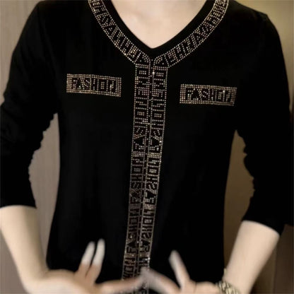 🔥BUY 2 GET 10% OFF🔥【M-4XL】2024 High quality winter velvet long sleeve t-shirt with rhinestones, warm and fashionable