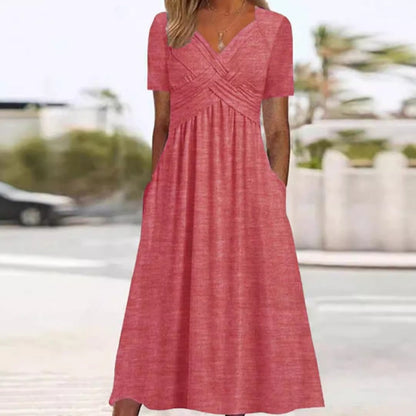 🍀LAST DAY SALE 50% OFF🍀Women’s V-Neck Short Sleeve Long Dresses