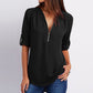 🔥Summer Hot Sale-49% Off🩷V Neck Loose Chiffon 3/4 Sleeve Zipper Blouse