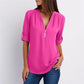🔥Summer Hot Sale-49% Off🩷V Neck Loose Chiffon 3/4 Sleeve Zipper Blouse