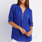 🔥Summer Hot Sale-49% Off🩷V Neck Loose Chiffon 3/4 Sleeve Zipper Blouse