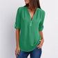 🔥Summer Hot Sale-49% Off🩷V Neck Loose Chiffon 3/4 Sleeve Zipper Blouse