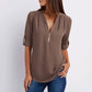 🔥Summer Hot Sale-49% Off🩷V Neck Loose Chiffon 3/4 Sleeve Zipper Blouse