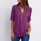 🔥Summer Hot Sale-49% Off🩷V Neck Loose Chiffon 3/4 Sleeve Zipper Blouse