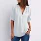 🔥Summer Hot Sale-49% Off🩷V Neck Loose Chiffon 3/4 Sleeve Zipper Blouse