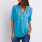 🔥Summer Hot Sale-49% Off🩷V Neck Loose Chiffon 3/4 Sleeve Zipper Blouse