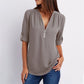 🔥Summer Hot Sale-49% Off🩷V Neck Loose Chiffon 3/4 Sleeve Zipper Blouse