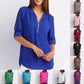 🔥Summer Hot Sale-49% Off🩷V Neck Loose Chiffon 3/4 Sleeve Zipper Blouse