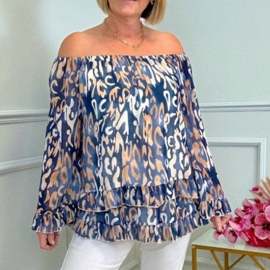 ✨2025 Fashion New 50% OFF💝Printed One-Shoulder Long Sleeve Women's Chiffon Shirt