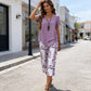 💥Last Day Special Price:£ 15.99👗Women's 2-Piece Set – Layered Asymmetrical Tunic Top & Printed Wide Leg Pants, Breathable Polyester✨