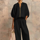 👚 LIMITED-TIME 50% OFF! 👖 Women's Solid Color 2-Piece Tracksuit – Puff Sleeve, Wide Leg, Zipper Detail ✨