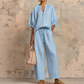 👚 LIMITED-TIME 50% OFF! 👖 Women's Solid Color 2-Piece Tracksuit – Puff Sleeve, Wide Leg, Zipper Detail ✨