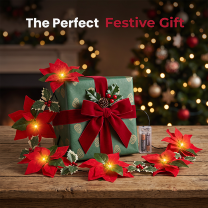 🎁🎄Christmas Sale 50% OFF!😍 Poinsettia Flower String Lights – Add a Warm Holiday Glow ✨
