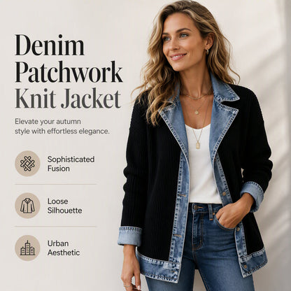 🌸⌛ LAST DAY SPECIAL PRICE – 50% OFF!! 🍂🔥 Women’s Elegant Denim Spliced Ribbed Knit Coat