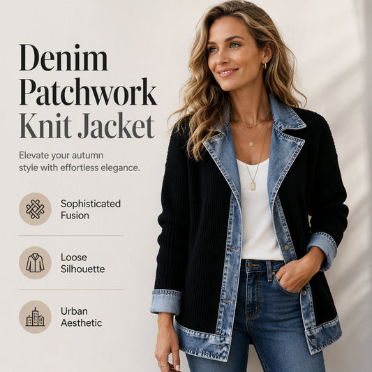 🌸⌛ LAST DAY SPECIAL PRICE – 50% OFF!! 🍂🔥 Women’s Elegant Denim Spliced Ribbed Knit Coat