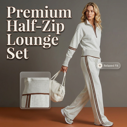 ⏳LAST DAY SALE ONLY ￡29.99!!🔥✨ Effortless Comfort | Women's Half-Zip Top & Wide-Leg Pants 2-Piece Set